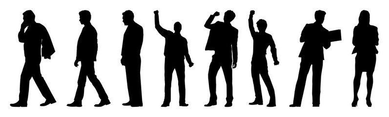 Fototapeta premium Silhouettes of diverse business professionals element set isolated on white
