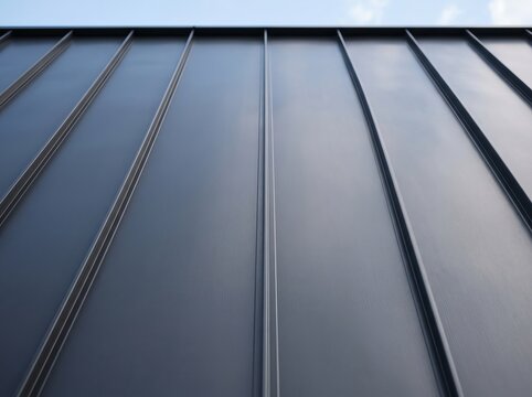 Dark grey metal standing seam roof panels