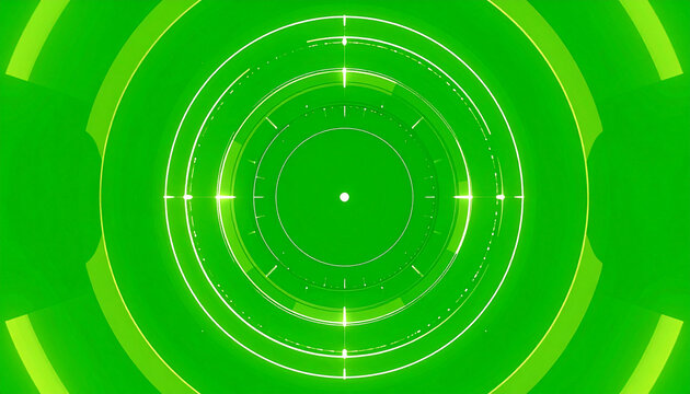 Abstract Green Circular HUD Interface with Glowing Neon Lines and Target Reticle Futuristic Technology Background