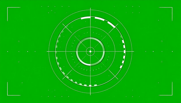 Green screen target reticle with crosshairs and concentric circles for video game or futuristic interface