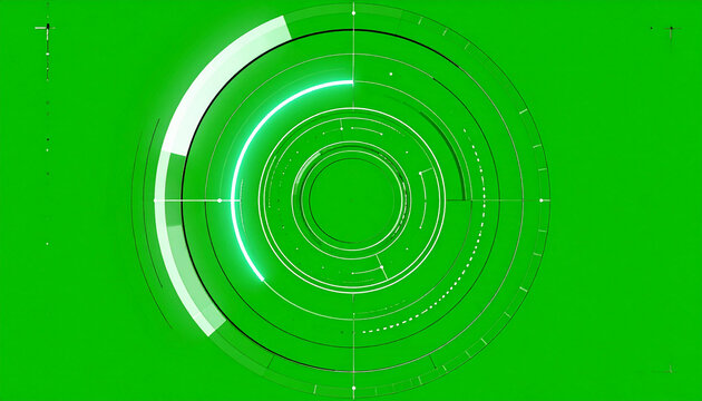 Abstract green target with glowing neon elements and concentric circles on a green background