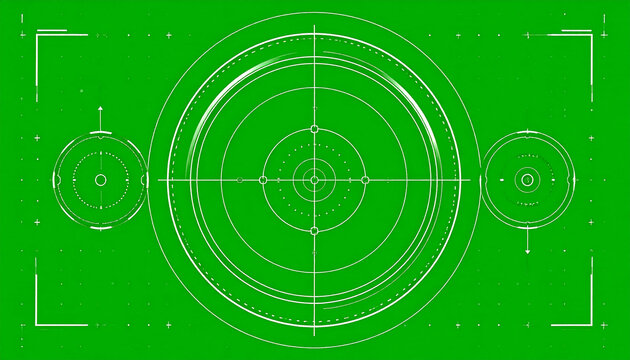 Futuristic green target reticle with crosshairs and circular elements on a vibrant background for aiming and targeting
