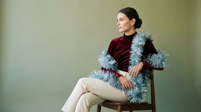 Woman sitting casually in a modern indoor setting in a creative perspective