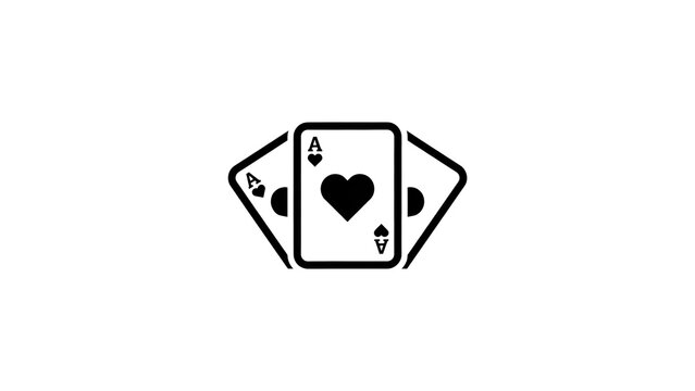 Playing cards showing an ace of hearts are arranged in this simple black and white graphic illustration.