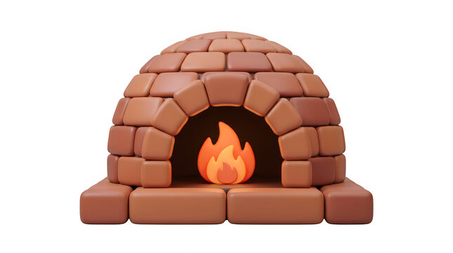 3D Stylized Clay Pizza Oven with Burning Fire