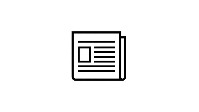 Newspaper icon displays a printed publication for daily information and global news on white canvas.