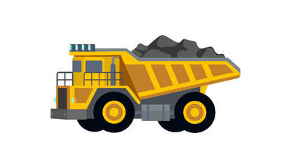 Naklejka premium Yellow Heavy Duty Mining Dump Truck Vector Illustration Carrying Coal Isolated on White Background