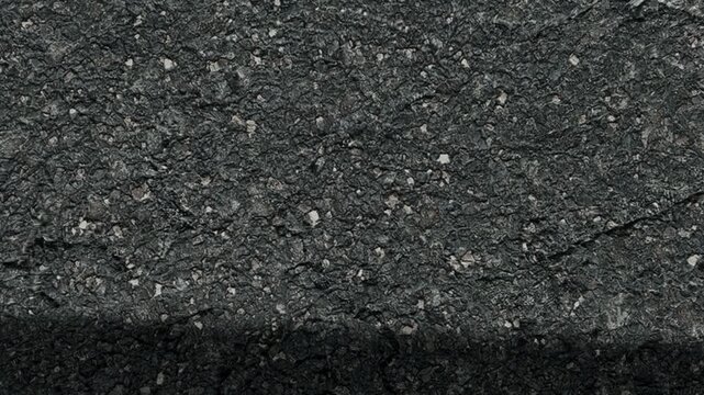 Dark asphalt pavement texture with a cast shadow at the bottom, highlighting the rough gravel surface of a street.
