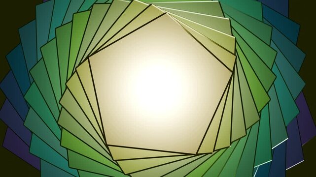 Abstract Geometric Polygon Layers Forming a Rotating Futuristic Tunnel with Glowing Center