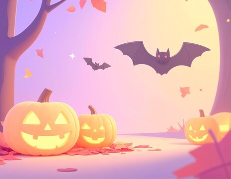 halloween background with pumpkin and bats