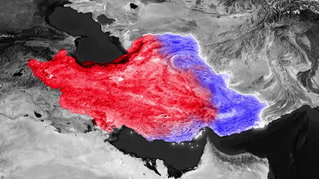 Geopolitical Satellite Relief Map of Iran and Surrounding Middle East Countries Highlighting Border Regions
