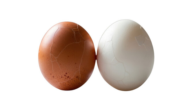 Brown and white egg side by side