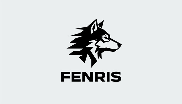 Modern black and white wolf head profile logo with the text Fenris below it on a clean light gray background.