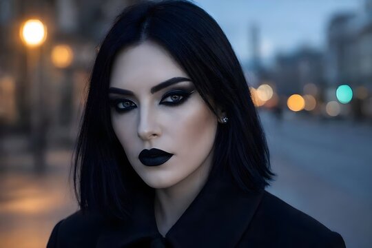 viso di modella con capelli neri e make-up