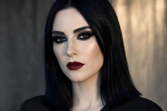 viso di modella con capelli neri e make-up