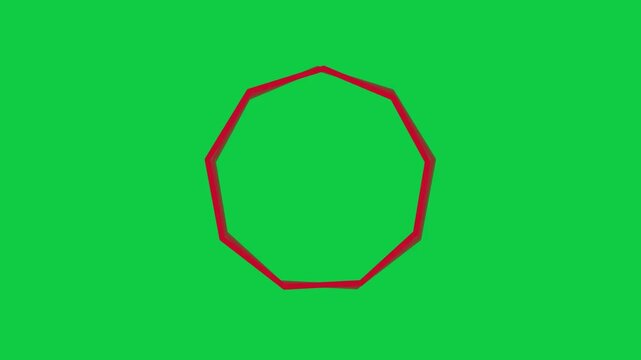 Minimalist red decagon loading progress animation on green background
