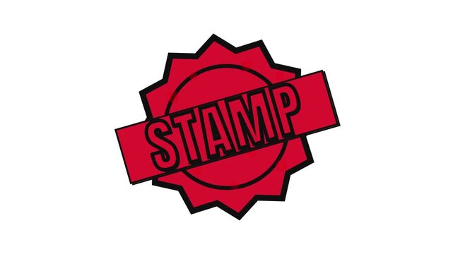Red serrated circular stamp icons with bold typography isolated design