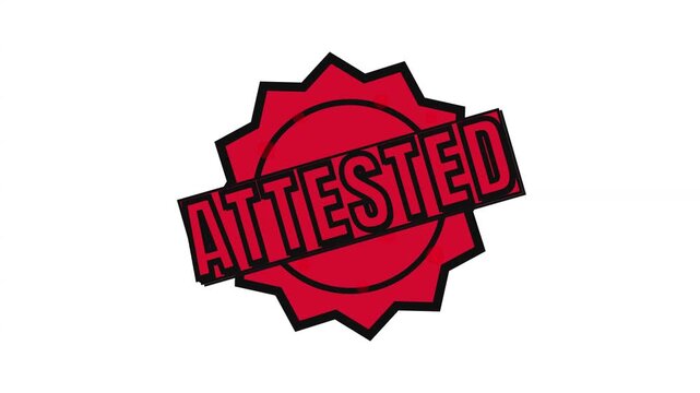 Three red attested rubber stamp icons isolated on white background