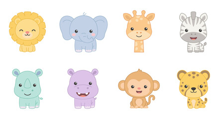 Obraz premium Set of cute cartoon safari animals