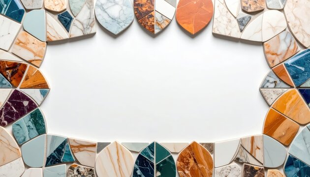 Colorful Mosaic Border Frame of Irregular Tiles.