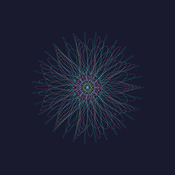 Abstract Colorful Spirograph Sacred Geometry Vector Art on Dark Background