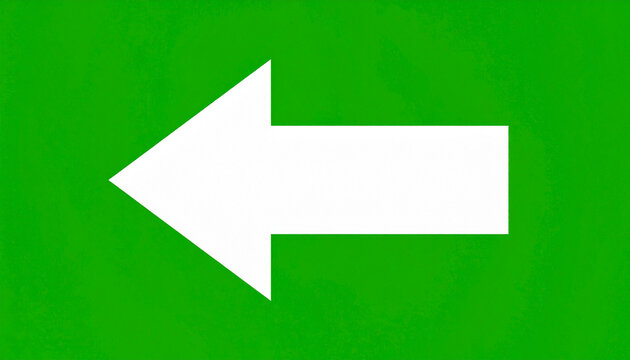 A bold white arrow pointing left against a textured vibrant green background, symbolizing direction, choice, and navigation in a minimalist design.