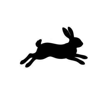 Silhouette of a leaping rabbit on a plain white background.