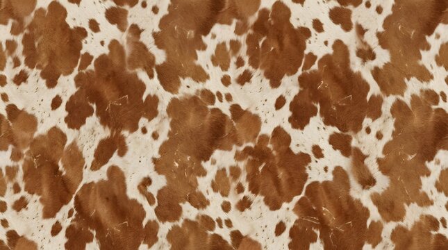 Seamless brown and white cowhide pattern background texture featuring natural spotted animal skin fur leather design for western rustic textile fashion printing