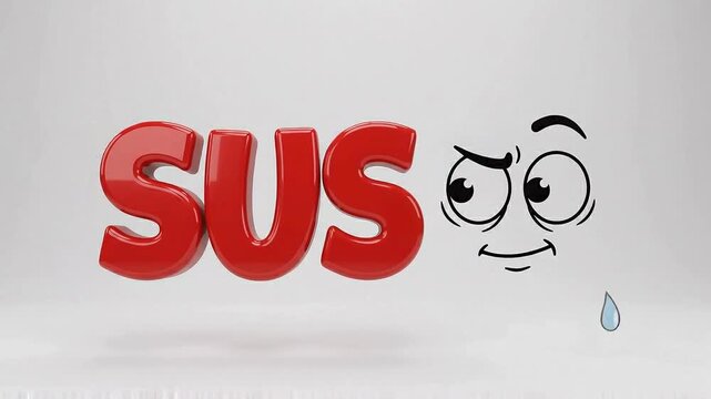 Suspicious text with animated cartoon faces showing various facial