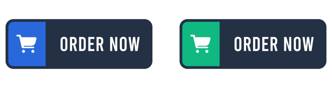 Blue and Green Order Now Ecommerce Button Set Isolated on Transparent Background