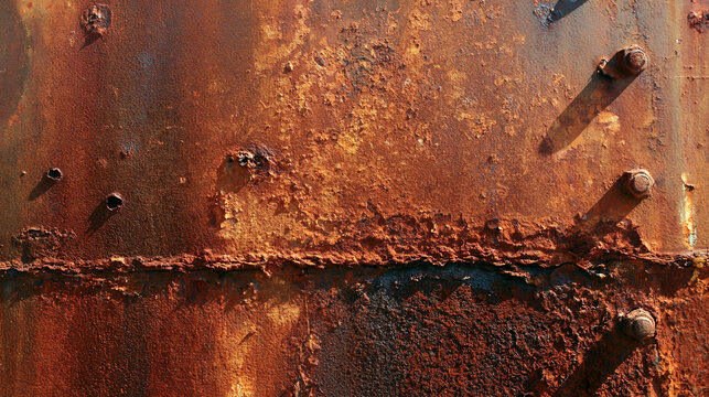 Weathered structural steel surface with remnants of protective coating, small areas of authentic corrosion around bolts and seams, maintenance inspection and corrosion prevention