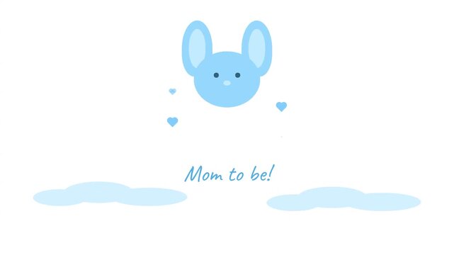 Cute blue bunny heads floating above clouds with mom to be text