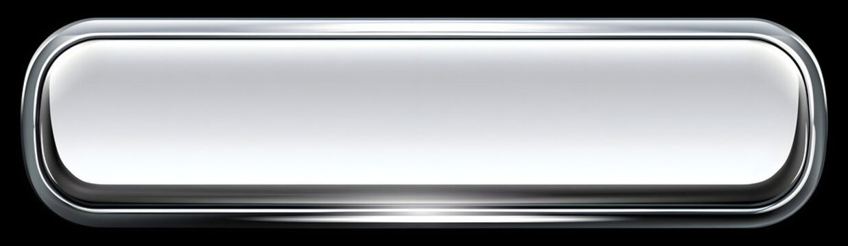 A chrome silver 3D metallic, highly glossy rectangle button for a CTA, featuring 'buy now' or 'shop now', designed to click through to the web, framed on a transparent background