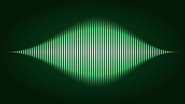 Green digital sound wave visualization. Abstract audio frequency signal waveform pattern.