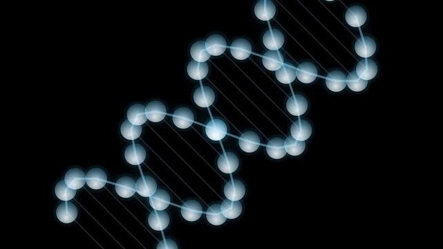 Abstract glowing dna helix structures rotating in deep black space