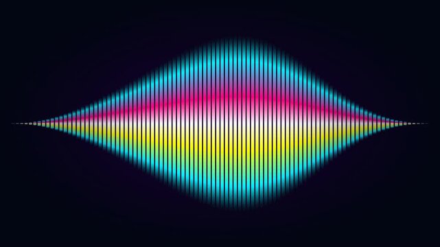 Colorful digital sound wave visualization. Abstract rainbow frequency spectrum pattern.