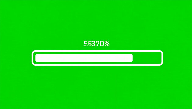 Green Screen Loading Bar with Percentage Indicator and Progress Bar Showing Partial Completion for Digital Interface and Technology Concepts