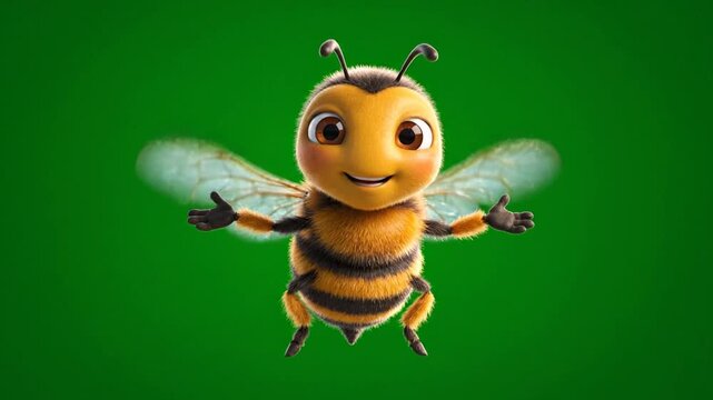 Bumblebee cartoon bumblebee smiling happily while flying against a vibrant green background