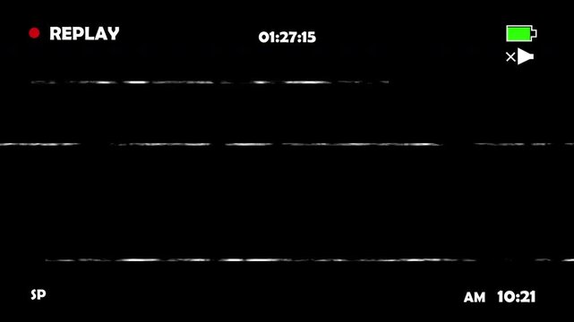 Vintage vhs effect screen with replay text and static lines