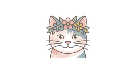 Cute Cat Wearing a Flower Crown Illustration.