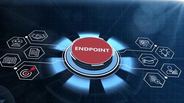 Endpoint detection and device security compliance monitoring interface system with a glowing 3D control dial on a dark futuristic digital technology background template