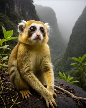 A yellow pygmy slow loris in a spirit plateau