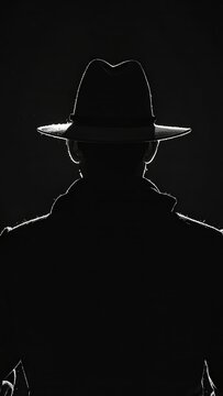 Mysterious silhouette: Man in hat illuminated by dramatic backlight