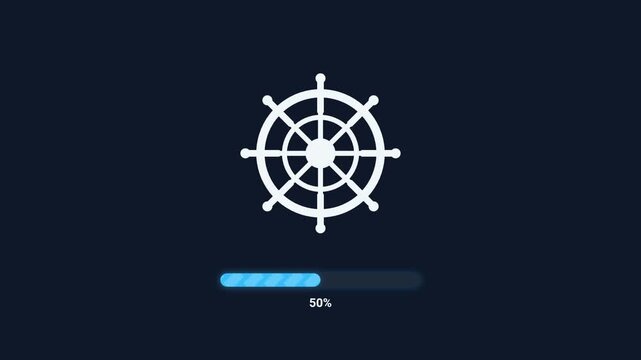 A visual representation of loading progress, featuring a ship wheel icon and a dynamic progress bar.
