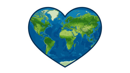 Naklejka premium Detailed Heart Shaped World Map Vector Illustration for Global Love Concept