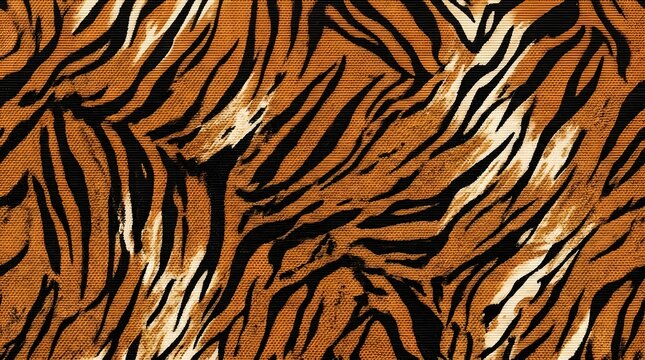 closeup of orange black and white tiger print fabric texture with animal pattern design