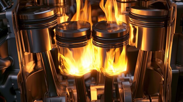 Powerful internal combustion engine with pistons igniting fuel