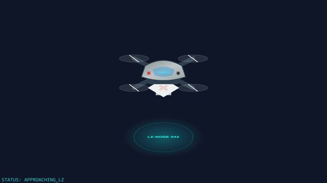 Technological drone flying over a target landing zone