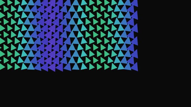 Rows of small blue and green triangles form a geometric pattern against a black background, with slight irregularity along the lower edge.