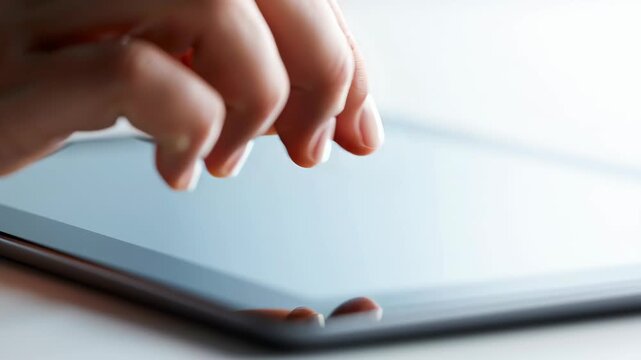 Exploring touch gestures on a tablet screen at a bright workspace in the morning
